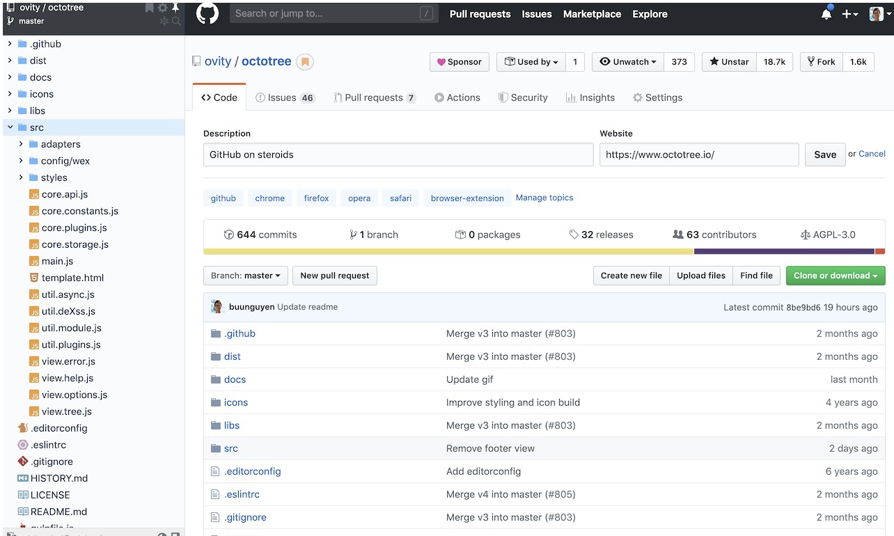 Octotree | 树形展示 Github 项目代码